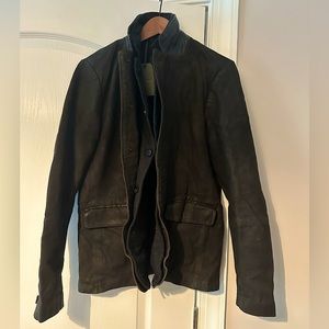 All Saints Men's Survey Leather Blazer in Anthracite Size M